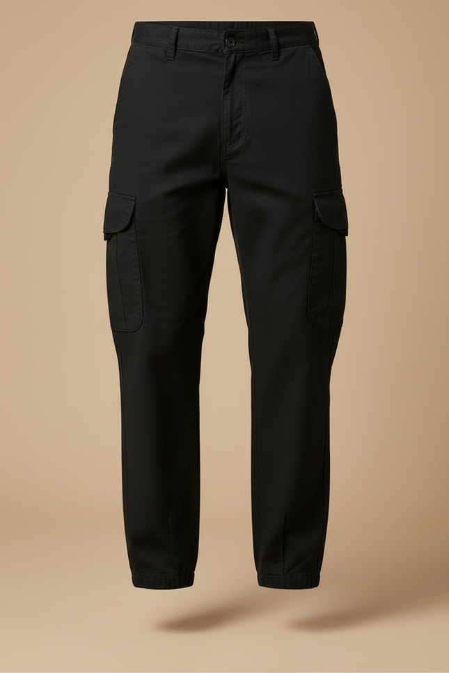 Pantalon Cargo Noir Coton Multipoches Confortable Homme - vue 3