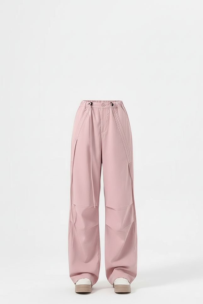 Pantalon Cargo Rose Ample Cordon Tendance Femme - Gabardine - vue 3