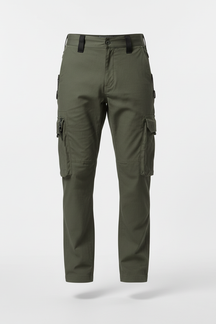 Pantalon Cargo Vert Olive Droit Décontracté Homme - Kaki Gabardine - vue 3