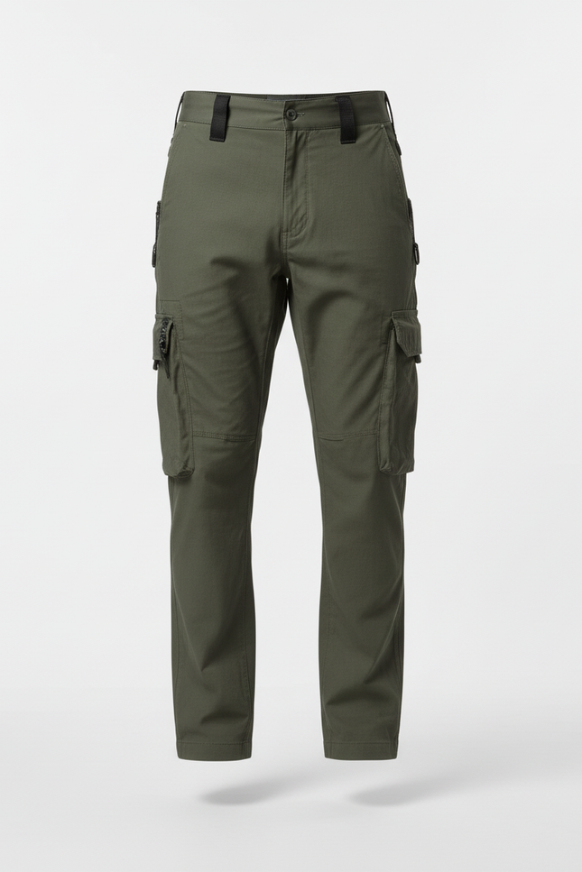 Pantalon Cargo Vert Olive Droit Décontracté Homme - Kaki Gabardine - vue 3