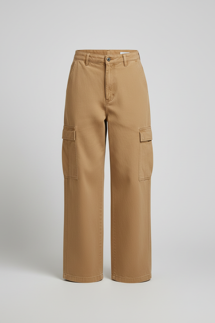 Pantalon Cargo Marron Ample Décontracté Multipoches - Camel Toile - vue 3