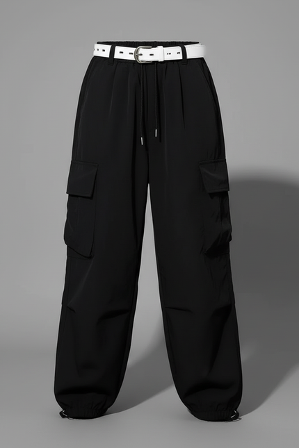 Pantalon Cargo Noir Avec Ceinture - Polyester - vue 3