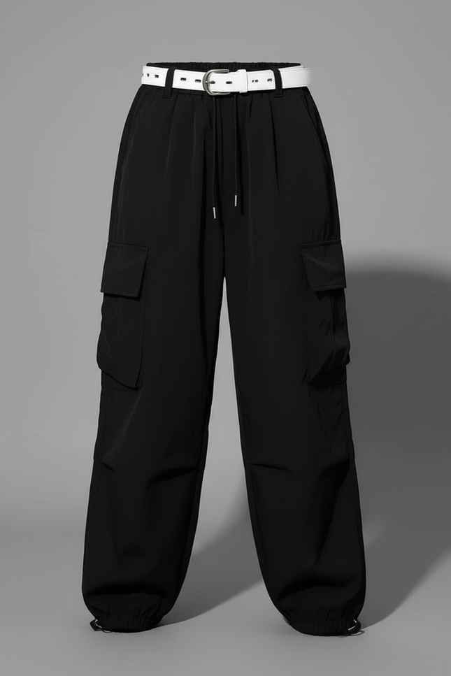 Pantalon Cargo Noir Avec Ceinture - Polyester - vue 3