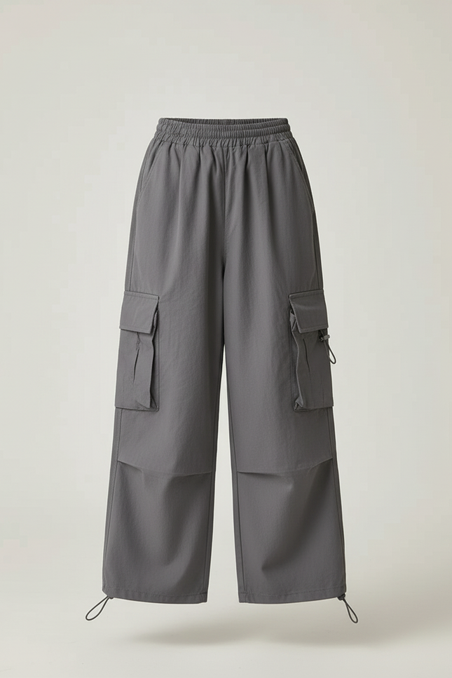 Pantalon Cargo Gris Ample Multipoches Style Urbain - Polyester - vue 3
