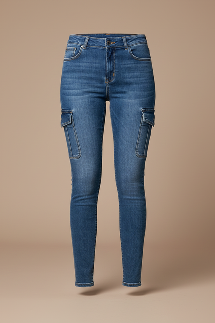 Pantalon Cargo Jean Bleu Skinny Multipoches Femme - vue 3
