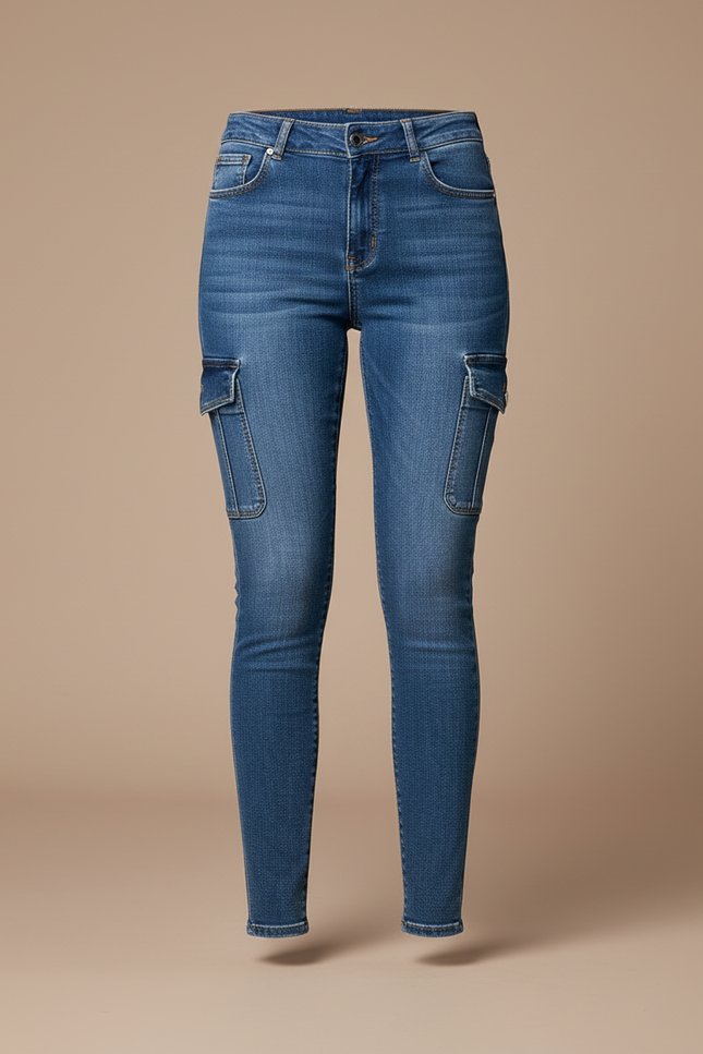 Pantalon Cargo Jean Bleu Skinny Multipoches Femme - vue 3