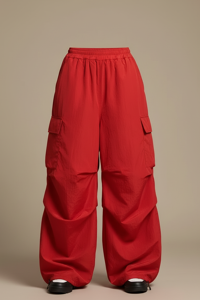 Pantalon Cargo Rouge Ample Fluide Streetwear Femme - Polyester - vue 3