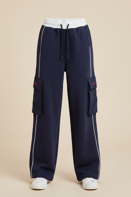 Pantalon Cargo Bleu Marine Ample Multipoches Décontracté Enfant - Molleton - vue 3