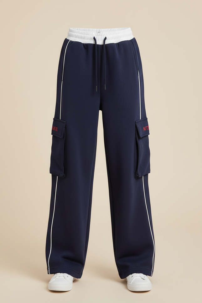 Pantalon Cargo Bleu Marine Ample Multipoches Décontracté Enfant - Molleton - vue 3