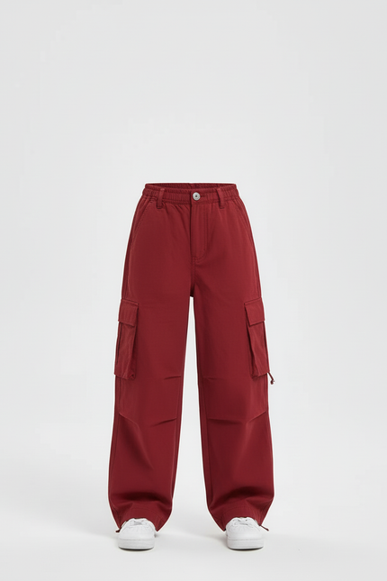 Pantalon Cargo Rouge Ample Multipoches Enfant - Bordeaux Toile - vue 3