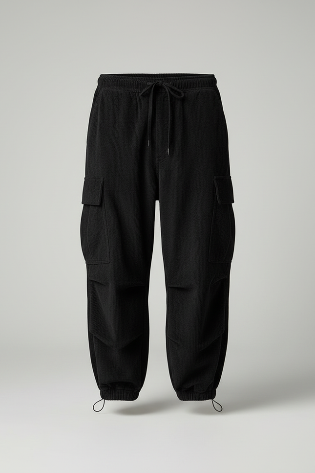 Pantalon Cargo Noir Velours Côtelé Ample Décontracté Homme - Cordé - vue 3