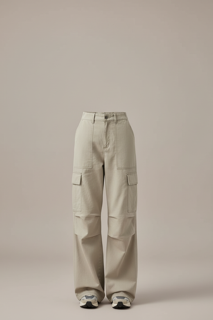 Pantalon Cargo Ample Beige Décontracté Multipoches Femme - Toile - vue 3