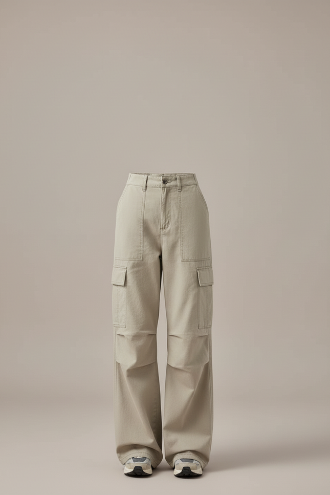 Pantalon Cargo Ample Beige Décontracté Multipoches Femme - Toile - vue 3