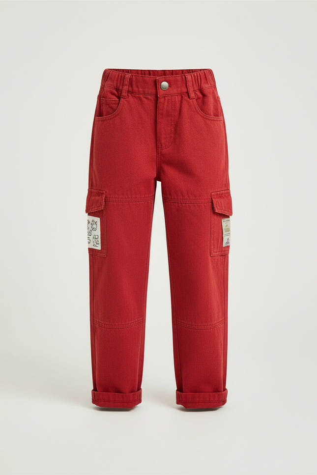 Pantalon Cargo Rouge Ample Multipoches Enfant Coton - Toile - vue 3