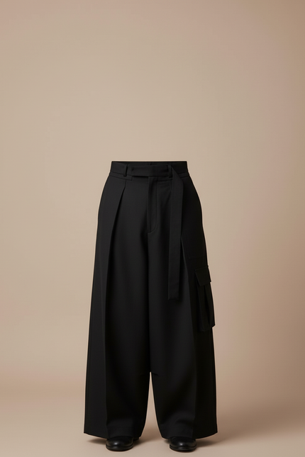Pantalon Cargo Taille Haute - Noir Gabardine - vue 3