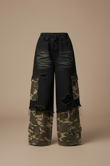 Pantalon Cargo Noir Camouflage Ample Délavé Fille - Multicolore Jean - vue 3