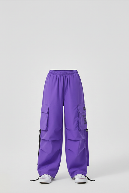 Pantalon Cargo Violet Ample Poches Streetwear Fille - Polyester - vue 3