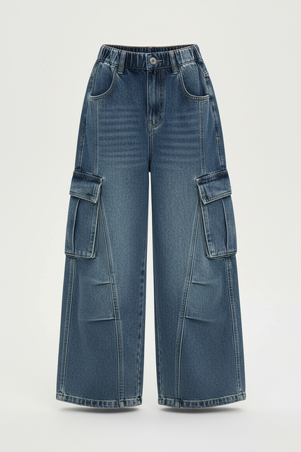Pantalon Cargo Jean Ample Bleu Fille - vue 3