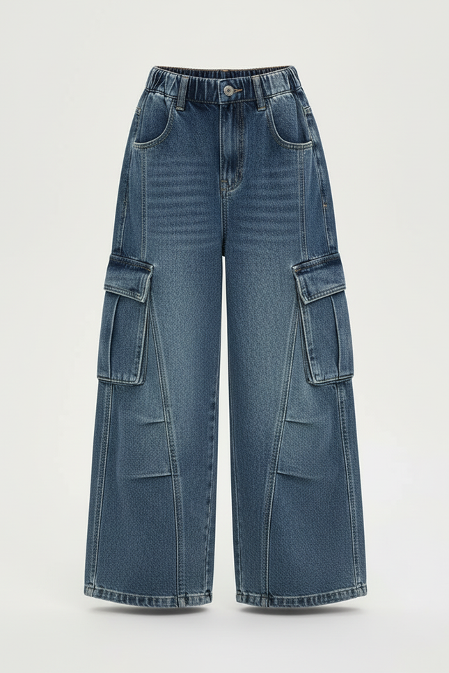 Pantalon Cargo Jean Ample Bleu Fille - vue 3