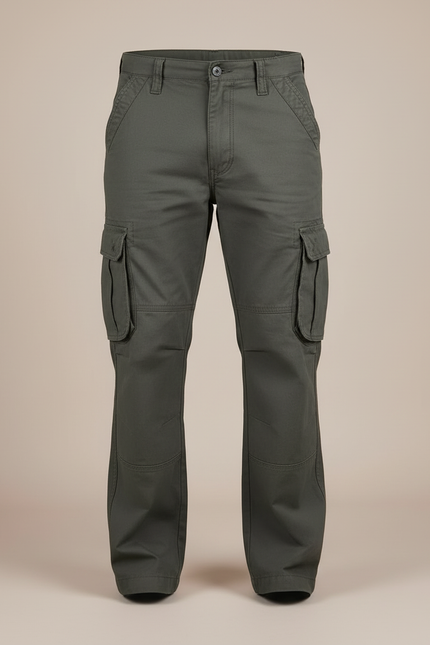Pantalon Cargo Vert Militaire Coton Multipoches Homme - Kaki Toile - vue 3