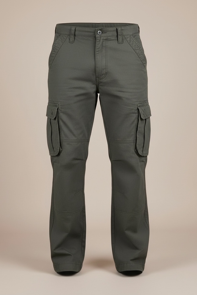 Pantalon Cargo Vert Militaire Coton Multipoches Homme - Kaki Toile - vue 3