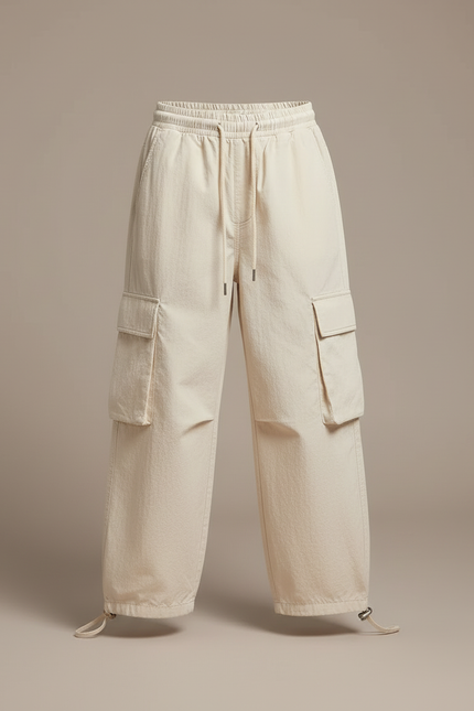 Pantalon Cargo Beige Ample Décontracté Multipoches Élastique - Toile - vue 3