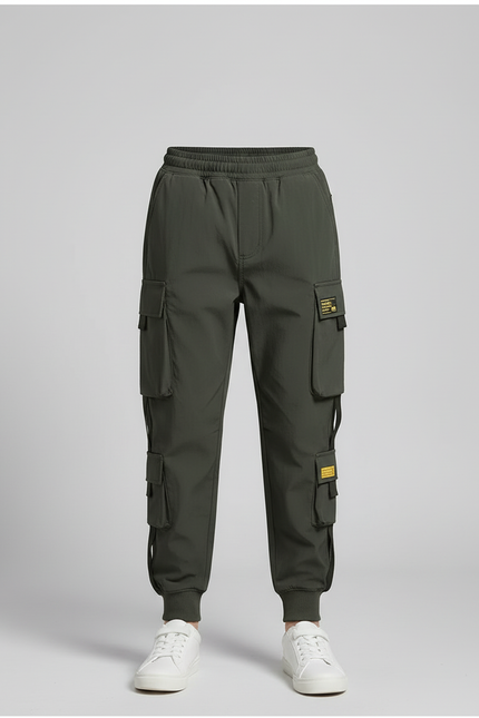 Pantalon Cargo Vert Kaki Ample Multipoches Décontracté Garçon - Polyester - vue 3