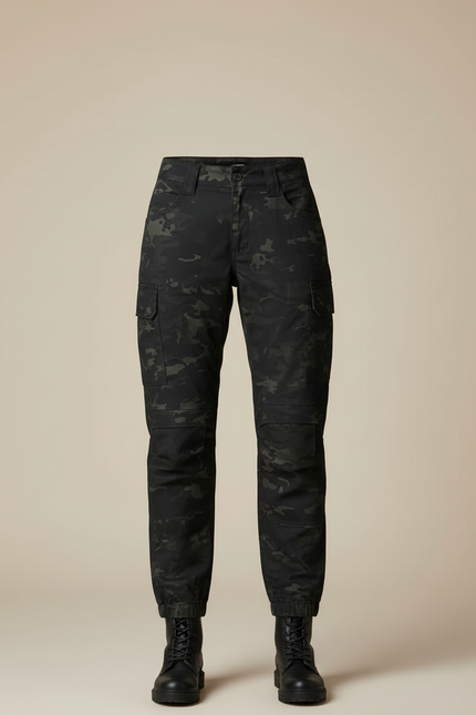 Pantalon Cargo Camouflage Noir Ajusté Femme Militaire - Toile - vue 3