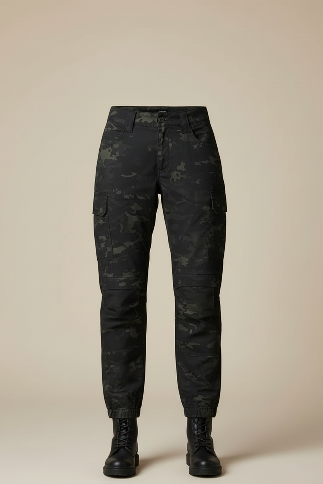 Pantalon Cargo Camouflage Noir Ajusté Femme Militaire - Toile - vue 3