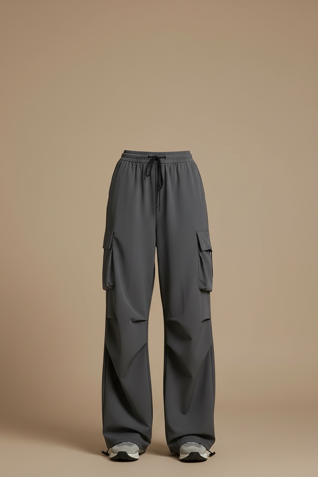 Pantalon Cargo Gris Ample Décontracté Taille Haute - Polyester - vue 3