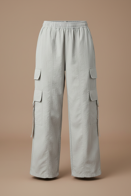 Pantalon Cargo Gris Fluide Ample Multipoches Fille - Polyester - vue 3