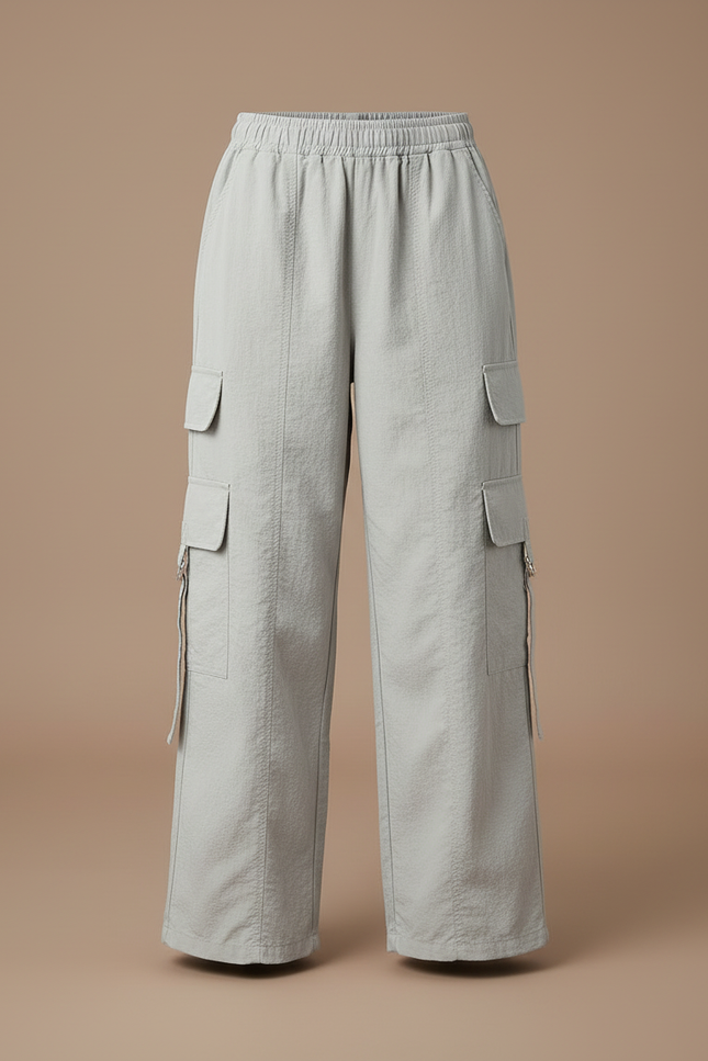 Pantalon Cargo Gris Fluide Ample Multipoches Fille - Polyester - vue 3