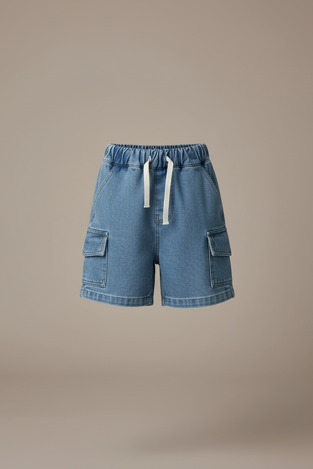 Pantalon Cargo Bleu Denim Shorts Décontracté Enfant - Jean - vue 3