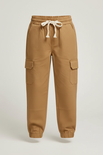 Pantalon Cargo Kaki Ample Cordon Poches Enfant - Gabardine - vue 3