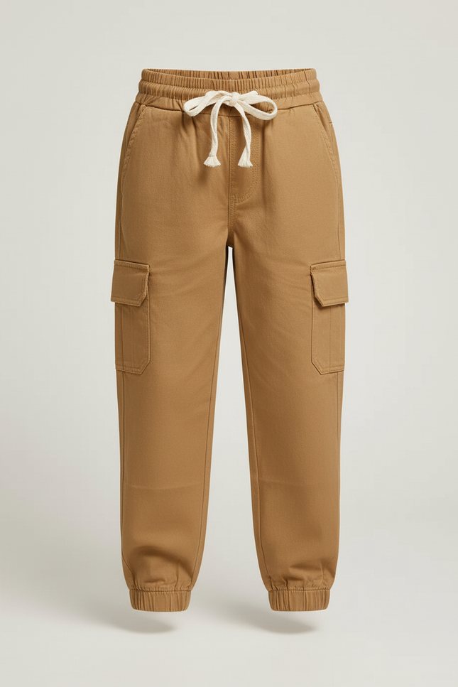 Pantalon Cargo Kaki Ample Cordon Poches Enfant - Gabardine - vue 3