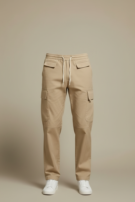 Pantalon Cargo Beige Cordon Coton Ample Homme - Gabardine - vue 3