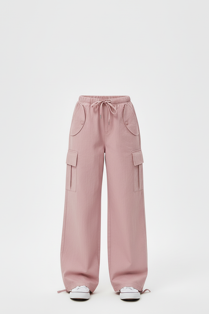 Pantalon Cargo Rose Ample Décontracté Cordon - Coton - vue 3