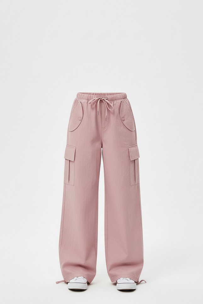Pantalon Cargo Rose Ample Décontracté Cordon - Coton - vue 3