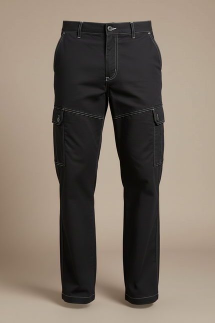 Pantalon Cargo Noir Coton Ample Décontracté Homme - Toile - vue 3