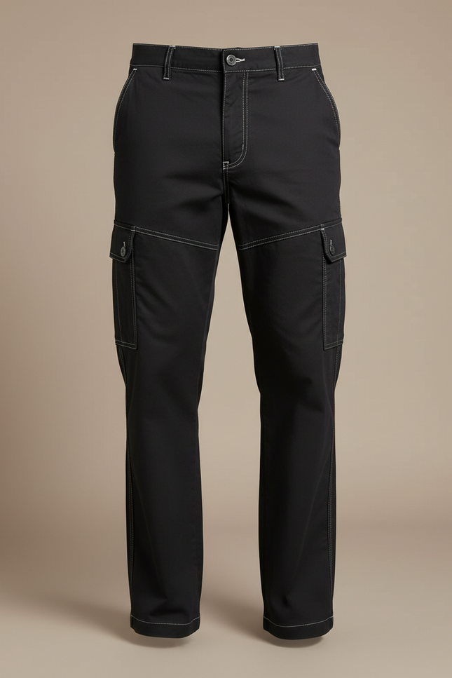 Pantalon Cargo Noir Coton Ample Décontracté Homme - Toile - vue 3