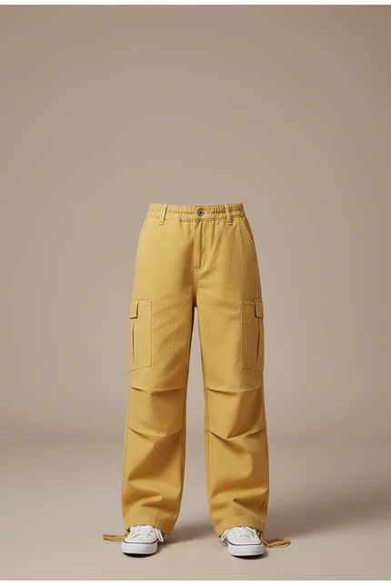 Pantalon Cargo Jaune Ample Décontracté Multipoches Enfant - Toile - vue 3