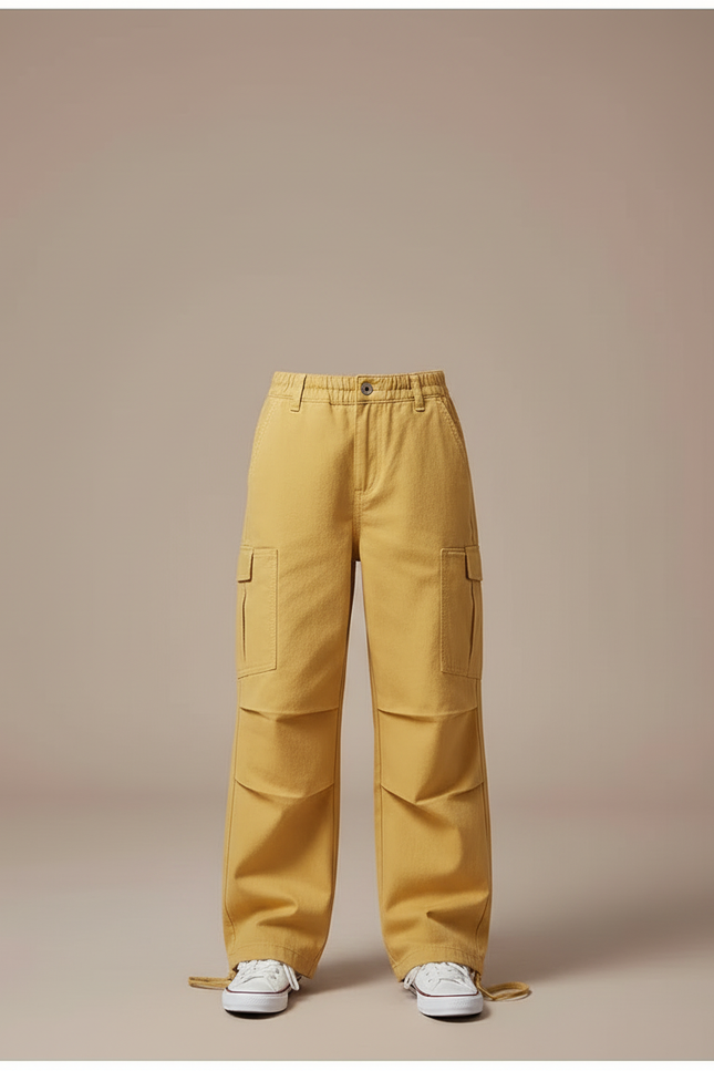 Pantalon Cargo Jaune Ample Décontracté Multipoches Enfant - Toile - vue 3