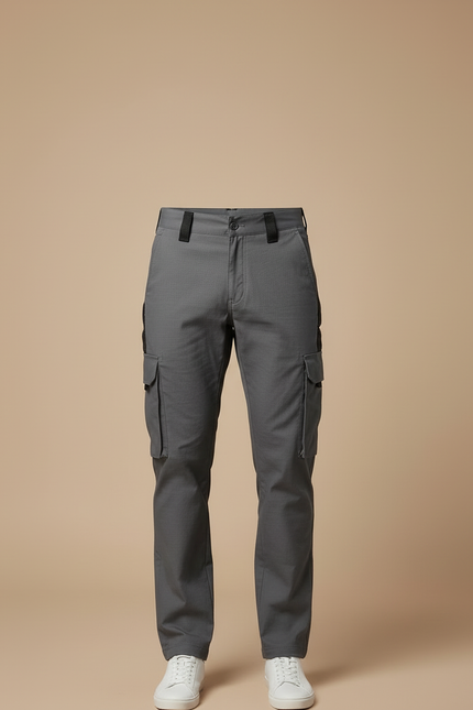 Pantalon Cargo Gris Homme Multipoches Coupe Droite Décontracté - Toile - vue 3