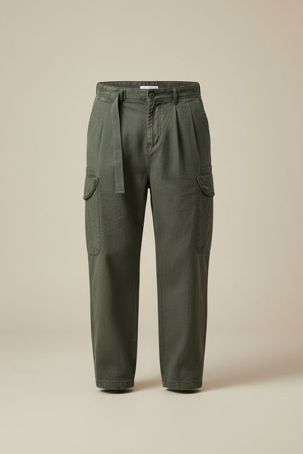 Pantalon Cargo Vert Kaki Coton Ample Décontracté Homme - Toile - vue 3