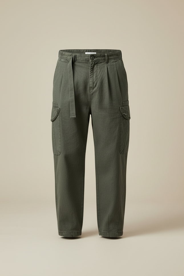 Pantalon Cargo Vert Kaki Coton Ample Décontracté Homme - Toile - vue 3