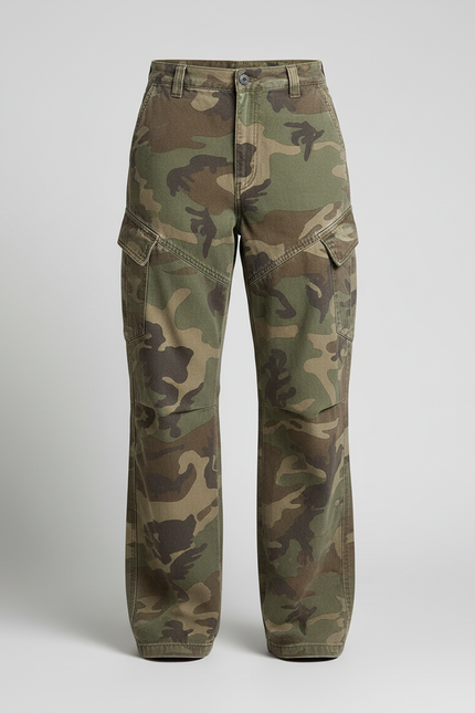 Pantalon Cargo Camouflage Ample Streetwear Multipoches Femme - Vert Toile - vue 3