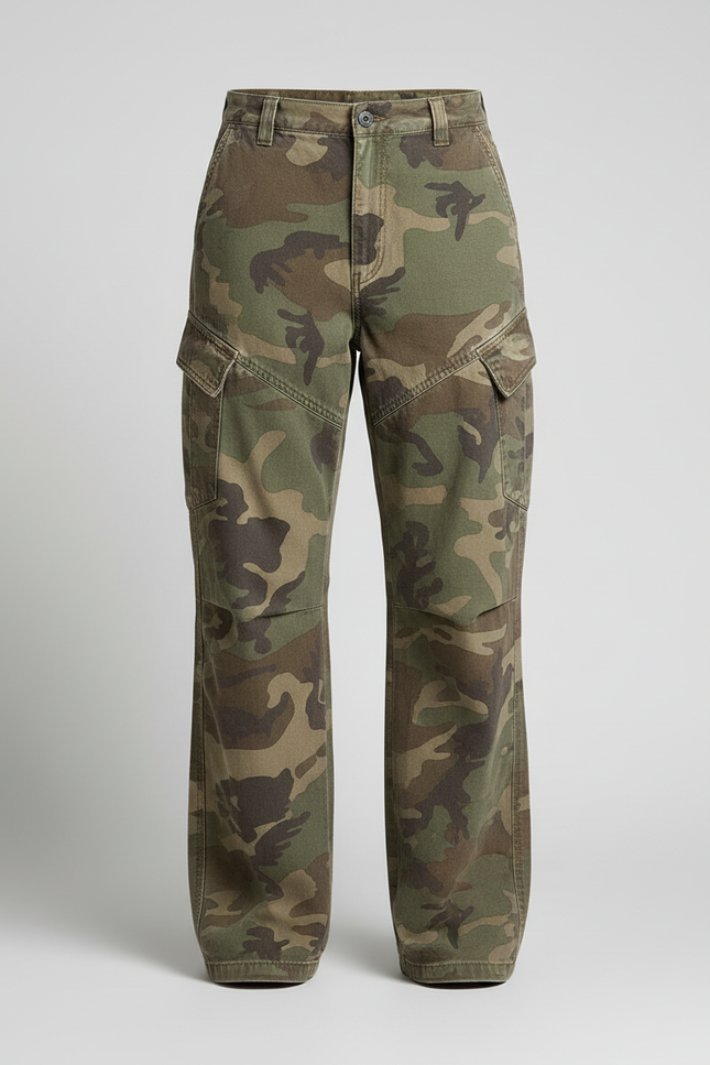 Pantalon Cargo Camouflage Ample Streetwear Multipoches Femme - Vert Toile - vue 3