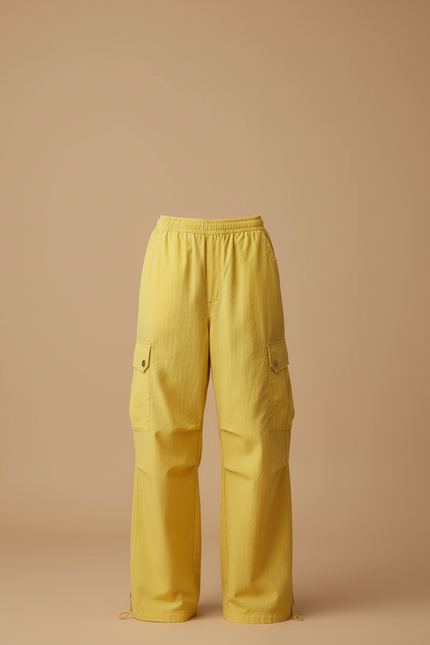Pantalon Cargo Jaune Ample Taille Haute Femme - Toile - vue 3