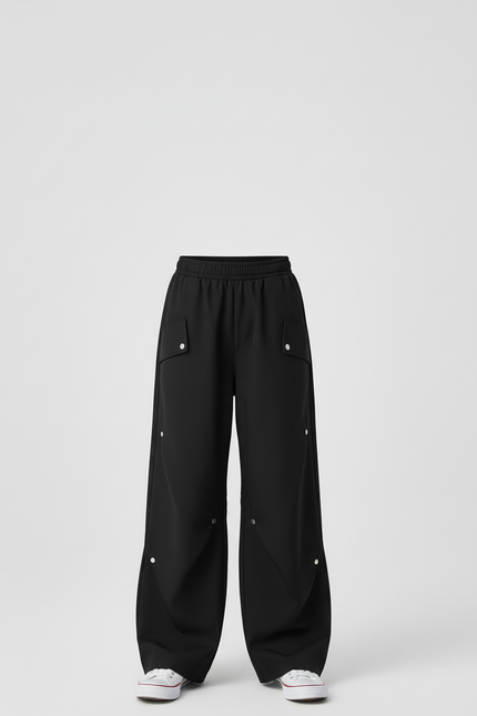 Pantalon Cargo Noir Ample Boutons Pression Enfant - Polyester - vue 3