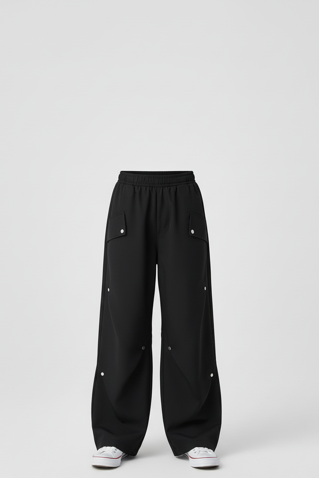Pantalon Cargo Noir Ample Boutons Pression Enfant - Polyester - vue 3